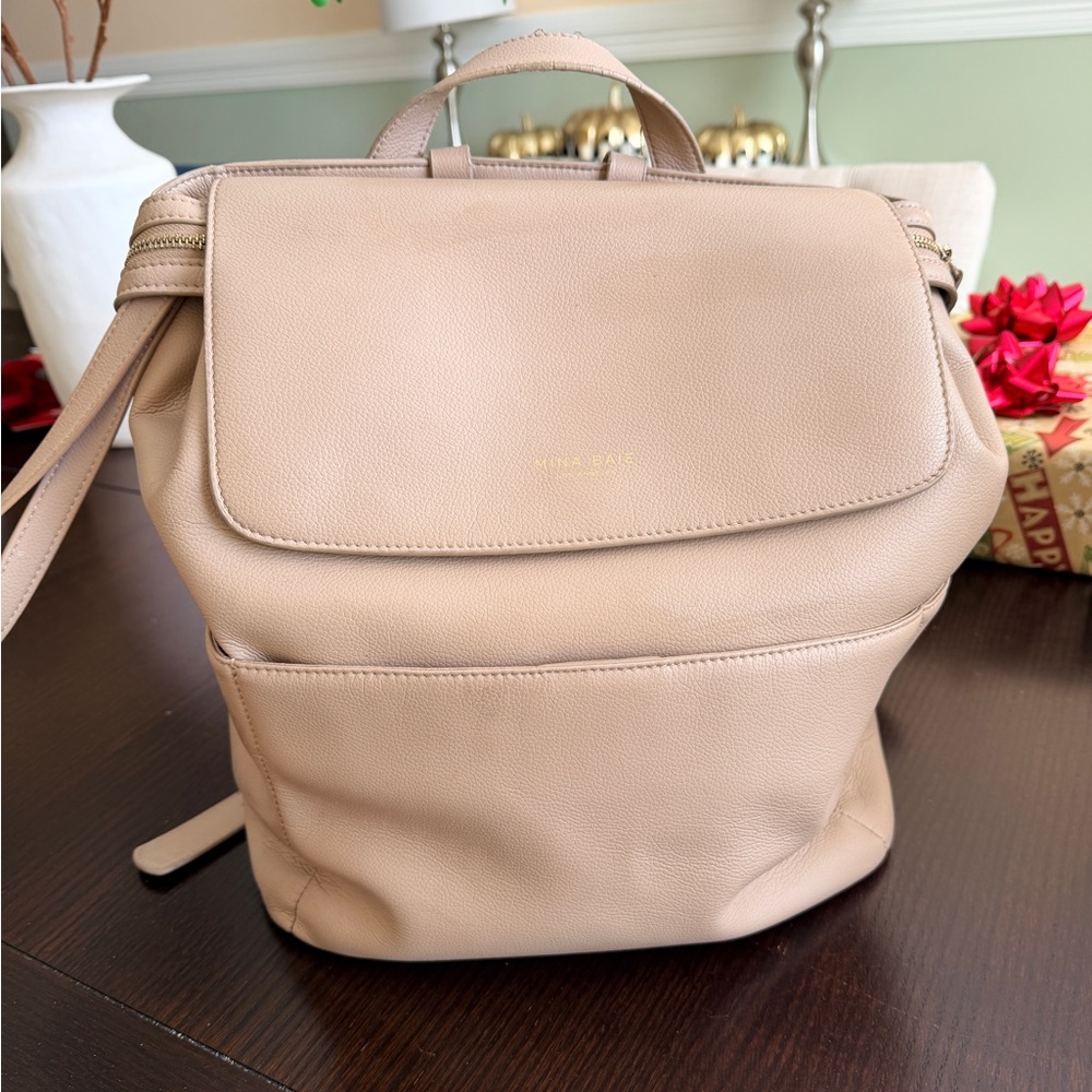 Mina Baie Kinney Diaper Bag Backpack Weekender in Sand Vegan Leather - Picture 5 of 15